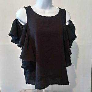 JLO Black Blouse Top Cut Out Shoulder Sz 11